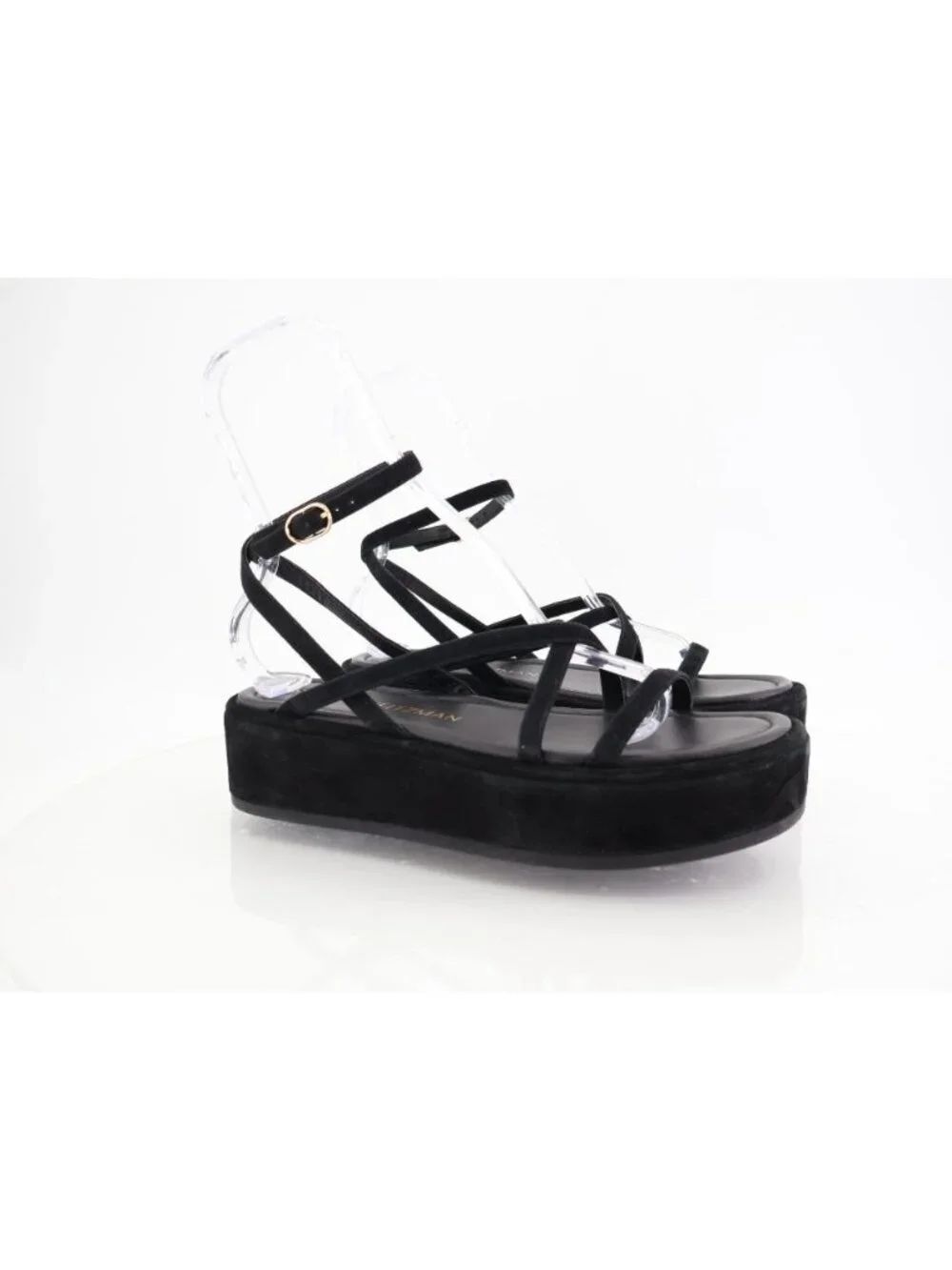Stuart Weitzman Summerlift Platform Strappy Sandal Round Toe Black Size 10 Flat